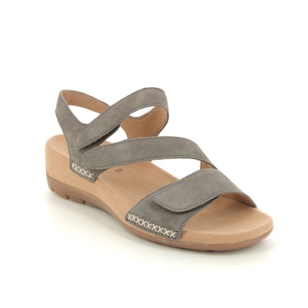GABOR Taupe Jolly Strap Wedge Nubuck Sandals